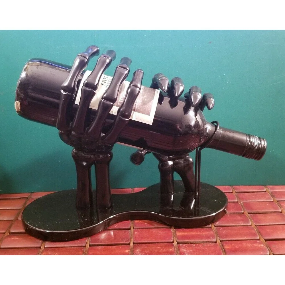 Halloween Hyde & Eek Black Skeleton Hands Wine Bottle Holder 10.5